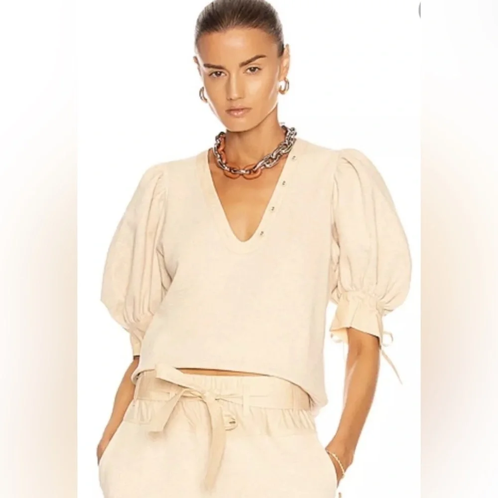 Ulla Johnson Bess Mixed Media Puff Sleeve Pullover Top Women's Size XS